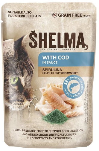 Shelma Cat cod with spirulina in sauce, pocket 85 g - Cat Food Pouch - Main image