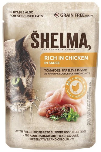 Shelma Pouch for cats with chicken, tomatoes and herbs in sauce 85 g - Cat Food Pouch - Main image