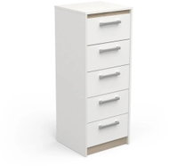 CBA MEUBLES Tody 5S úzká, bílá/dub kronberg - Chest of Drawers