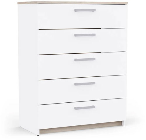 CBA MEUBLES Tody 5S wide, white/Kronberg oak - Chest of Drawers - Main image