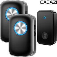 CACAZI FA28 Bezdrátový bezbateriový zvonek – 2× přijímač + 1× tlačítko - černý - Zvonek