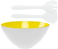 ZAK WAVE salátatál evőeszközzel - fehér/citromsárga (28cm) - Tál