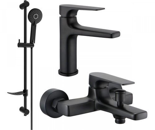 MEXEN Lynx DF40 Basin and bath mixer set with accessories, black (745903DF40-70) - Shower Set - Main image