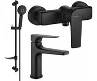 MEXEN Lynx DF40 Set of basin and shower mixer with accessories, black (745904DF40-70) - Shower Set