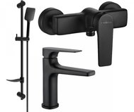 MEXEN Lynx DF62 Set of basin and shower mixer with accessories, black (745904DF62-70) - Shower Set