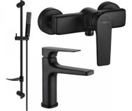 MEXEN Lynx DF72 Set of basin and shower mixer with accessories, black (745904DF72-70) - Shower Set