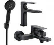 MEXEN Lynx R40 Basin and bath mixer set with accessories, black (745903R40-70) - Shower Set