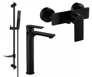 MEXEN Alfa DF72 Set of basin and shower mixer with accessories, black (745714DF72-70) - Shower Set