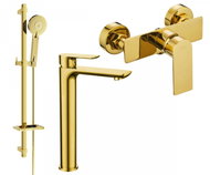 MEXEN Alfa DQ40 Set of basin and shower mixer with accessories, gold (745714DQ40-50) - Shower Set