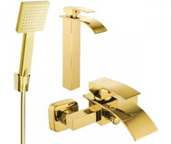 MEXEN Aries R45 Basin and bath mixer set with accessories, gold (744813R45-50) - Shower Set
