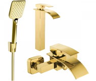 MEXEN Aries R62 Basin and bath mixer set with accessories, gold (744813R62-50) - Shower Set