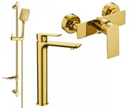 MEXEN Alfa DF62 Set of basin and shower mixer with accessories, gold (745714DF62-50) - Shower Set