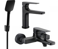 MEXEN Lynx R62 Basin and bath mixer set with accessories, black (745903R62-70) - Shower Set