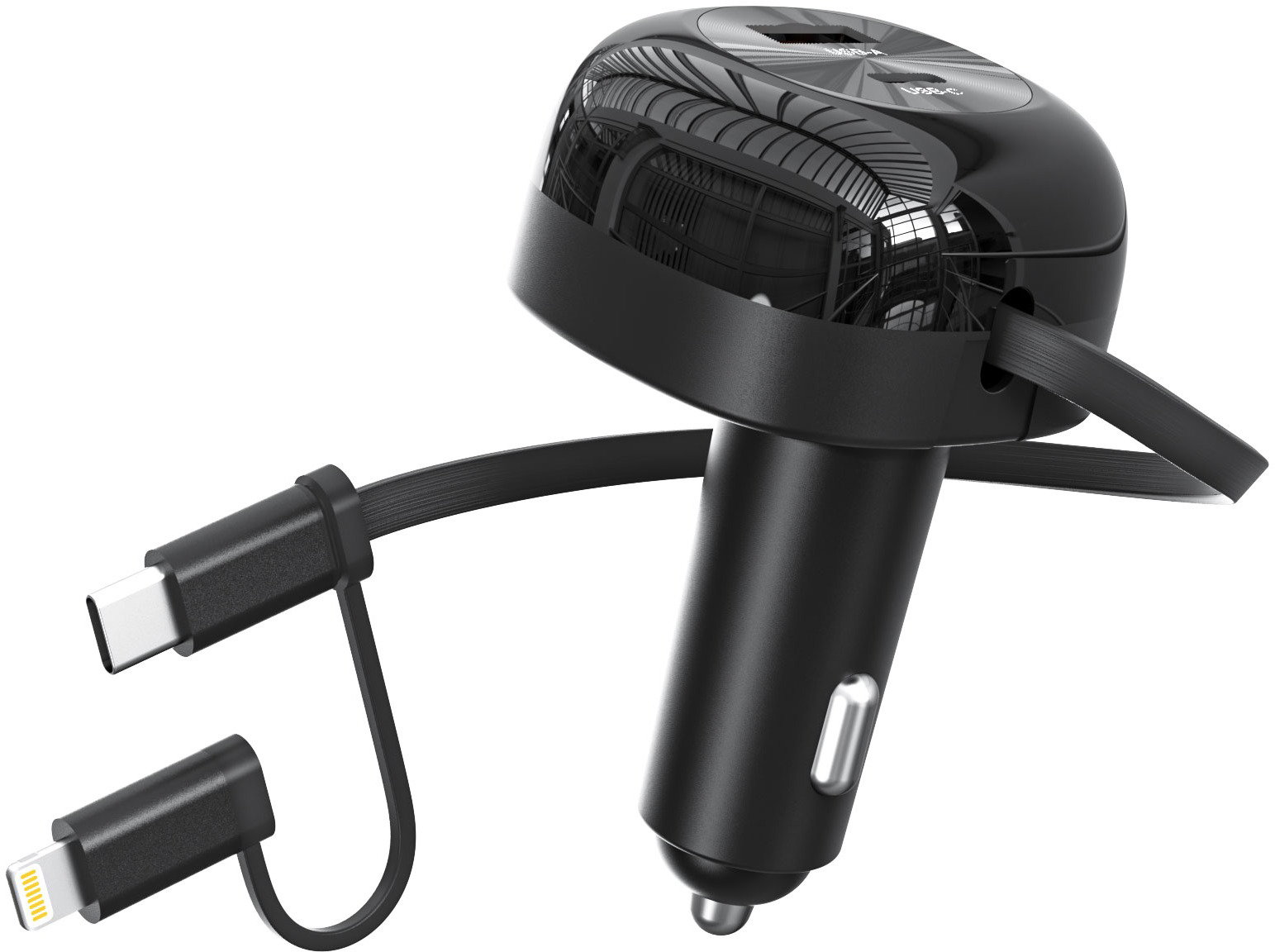 ChoeTech 81W USB-C+USB-A car charger with C+L Interface Stretchable cable