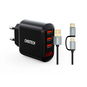 Set ChoeTech 5 V/3.4 A 3× USB-A Digital Display Wall Charger + 2 in 1 USB to Micro USB/(USB-C) 1.2 m - Nabíjačka do siete