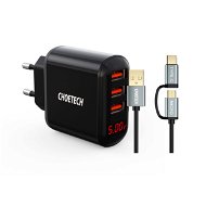 Set ChoeTech 5 V/3,4 A 3× USB-A Digital Display Wall Charger + 2in1 USB to Micro USB/(USB-C), 1,2 m - Töltő adapter