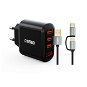 Set ChoeTech 5V/3.4A 3x USB-A Digital Display Wall Charger + 2 in 1 USB to Micro USB/(USB-C) 1.2m - AC Adapter