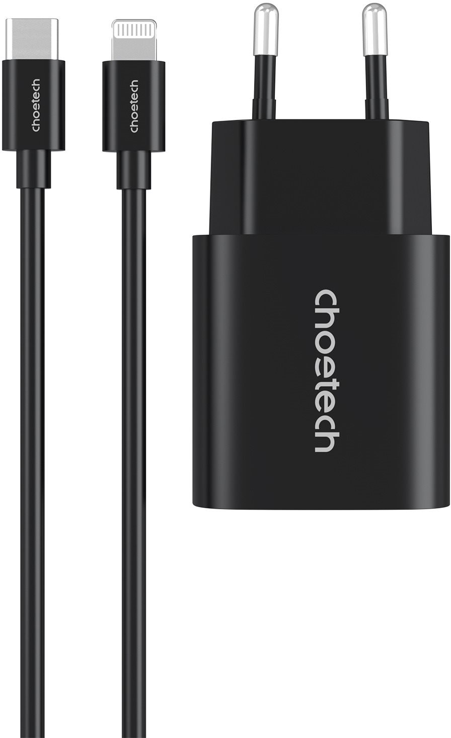 ChoeTech PD20W Type-C Wall Charger + MFi USB-C to Lightning Cable, black