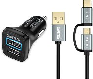 Set ChoeTech 2x QC3.0 USB-A Car Charger Black + 2 in 1 USB to Micro USB + Type-C (USB-C) Cable 1.2m - Car Charger