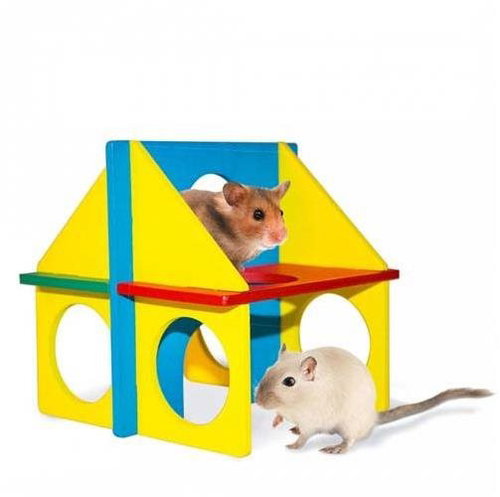 DUVO+ Colourful Wooden Toy Crawler House 14 × 11cm - Climbing Frame for Rodents - Main image