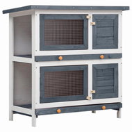 Shumee Garden Rabbit Hutch 4 Doors Wooden Grey 90 × 45 × 90cm - Rabbit Hutch