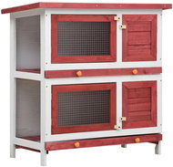Shumee Garden Rabbit Hutch 4 Doors Wooden Red 90 × 45 × 90cm - Rabbit Hutch