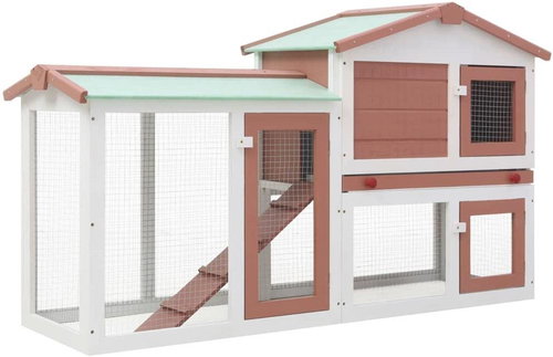 Shumee Large Shumee Outdoor Rabbit House brown and white 145 × 45 × 85 cm - Rabbit Hutch - Main image