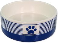 Dog Fantasy DF Ceramic Dog Bowl, Striped with Paw, Dark Blue 280ml - Dog Bowl