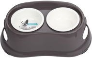 M-Pets Plastic Brown Double Bowl 2 × 800ml - Dog Bowl