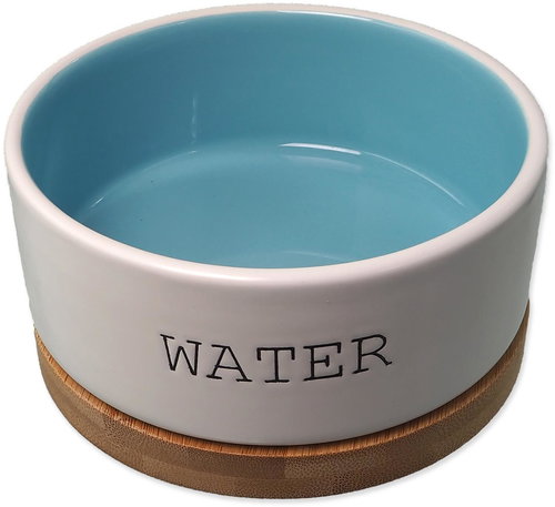 Dog Fantasy Ceramic water bowl white/blue with coaster 400 ml - Dog Bowl - Main image