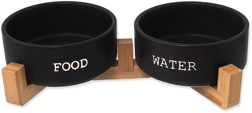 Dog Fantasy Set of bowls with stand black 850 ml - Dog Bowl - Main image