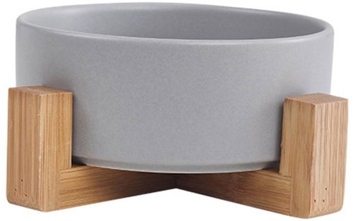 Senzanakupy Ceramic bowl with bamboo base 850 ml - grey - Dog Bowl - Main image