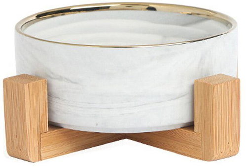 Senzanakupy Ceramic marble bowl with bamboo base 850 ml - grey - Dog Bowl - Main image