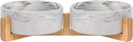 Senzanakupy Ceramic double marble bowl with bamboo base 2 × 400 ml - grey - Dog Bowl