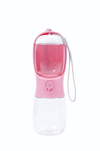 M-Pets ON THE ROAD Travel water and food bottle 2in1 300 ml pink - Travel Bottle for Cats and Dogs - Main image