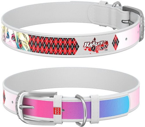 Waudog Leather Collar DC Harley Quinn White 18-24cm/1.2cm - Dog Collar - Main image