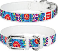 Waudog Leather Collar Flowers White 38-49cm/2,5 cm - Dog Collar