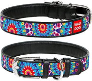 Waudog Leather Collar Flowers Black 30-39cm/2cm - Dog Collar