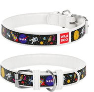 Waudog NASA Leather Collar White 26-35cm/1.5cm - Dog Collar
