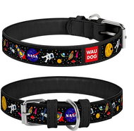 Waudog NASA Leather Collar Black 26-35cm/1.5cm - Dog Collar