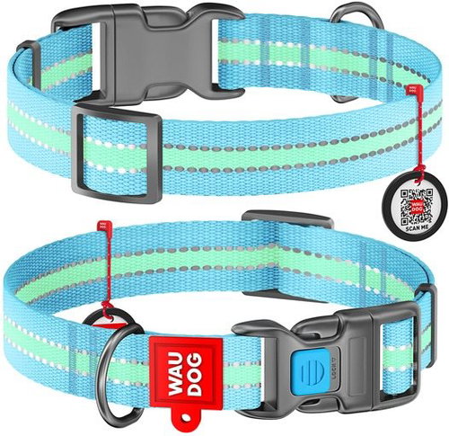 Waudog Nylon Collar Glow Blue QR 23-35cm/1.2cm - Dog Collar - Main image