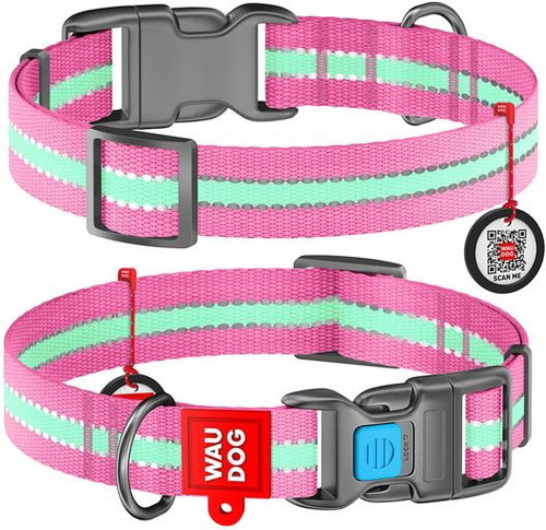 Waudog Nylon Collar Glow Pink QR 23-35cm/1.2cm - Dog Collar - Main image
