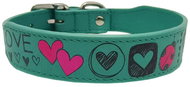 Anadi Kožený obojek Love pro malé až střední psy, zelený tyrkys, 2, 8 cm × 30 - 36 cm - Obojek pro psy