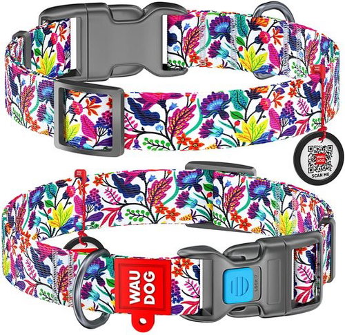 Waudog Nylon Collar Magic Flowers QR 24-40cm/2cm - Dog Collar - Main image