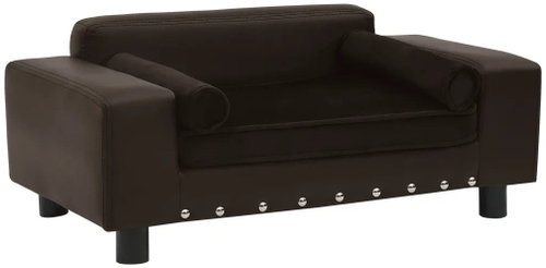 Shumee Sofa for Dogs Plush and Artificial Leather Brown 81 × 43 × 31cm - Pet Bed - Main image