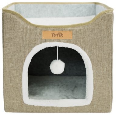 Dogeste Kibo cat house with scratching post and bed foldable beige 39,5 × 38,5 cm - Pet Bed - Main image