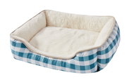Qiushi Bed with Plaid Border Blue S - Pet Bed