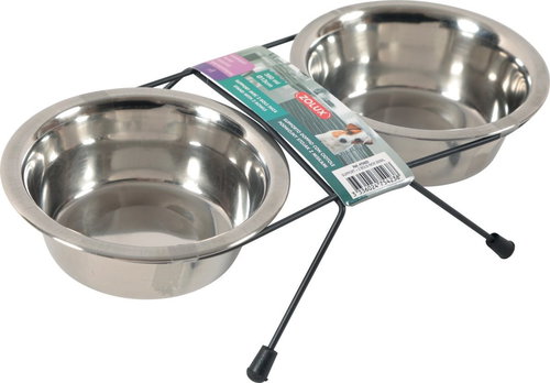 Zolux STEEL Stainless Steel Bowl Stand + 2 Bowls, 0.35l - Dog Bowl - Main image