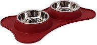 DOG FANTASY TPR Tray with Double Dishes, 230ml, Burgundy - Dog Bowl
