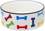 DOG FANTASY White  Ceramic Bowl with Coloured Bone Print,  20,5 × 7,5cm 1,61l - Dog Bowl